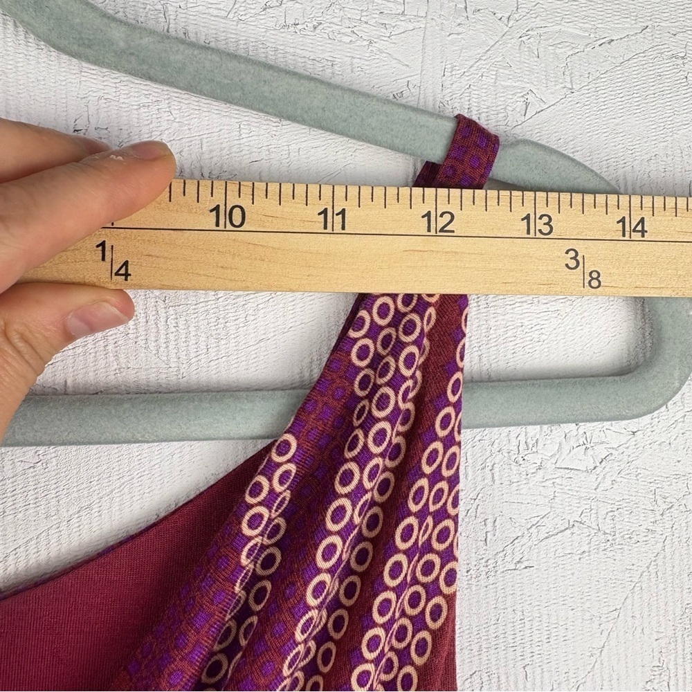Chic Burgundy Patterned Women's Sleeveless Top Colorful Layered Scoop Neck Small - Picture 6 of 8